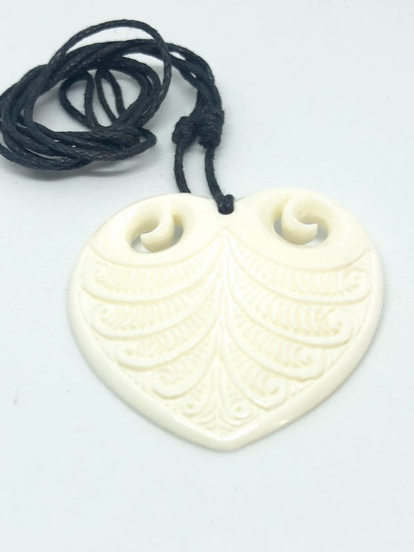Bone Heart Pendant with Engravings - Makana Hut