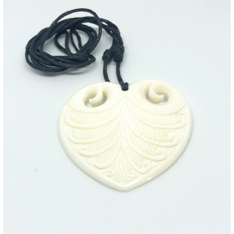 Bone Heart Pendant with Engravings - Makana Hut