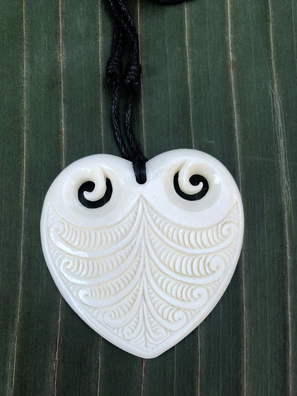 Bone Heart Pendant with Engravings - Makana Hut