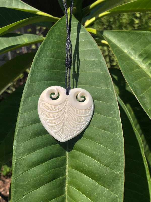 Bone Heart Pendant with Engravings - Makana Hut