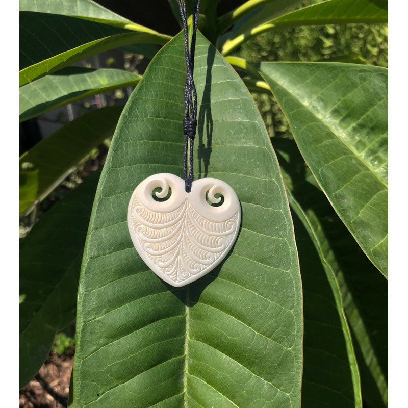 Bone Heart Pendant with Engravings - Makana Hut