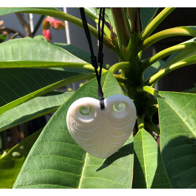 Bone Heart Pendant with Engravings - Makana Hut