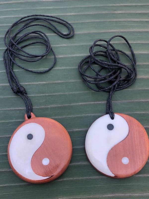 Wood and Bone Yin Yang Necklace