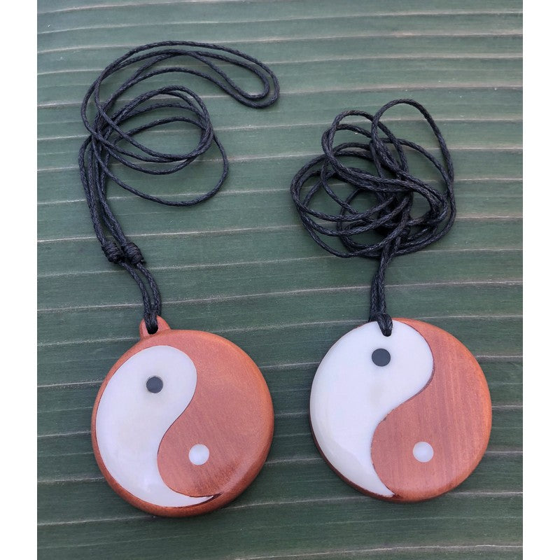 Wood and Bone Yin Yang Necklace