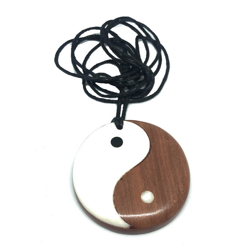 Wood and Bone Yin Yang Necklace