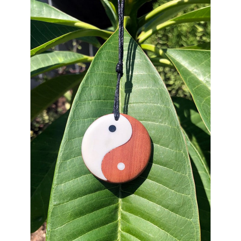Wood and Bone Yin Yang Necklace