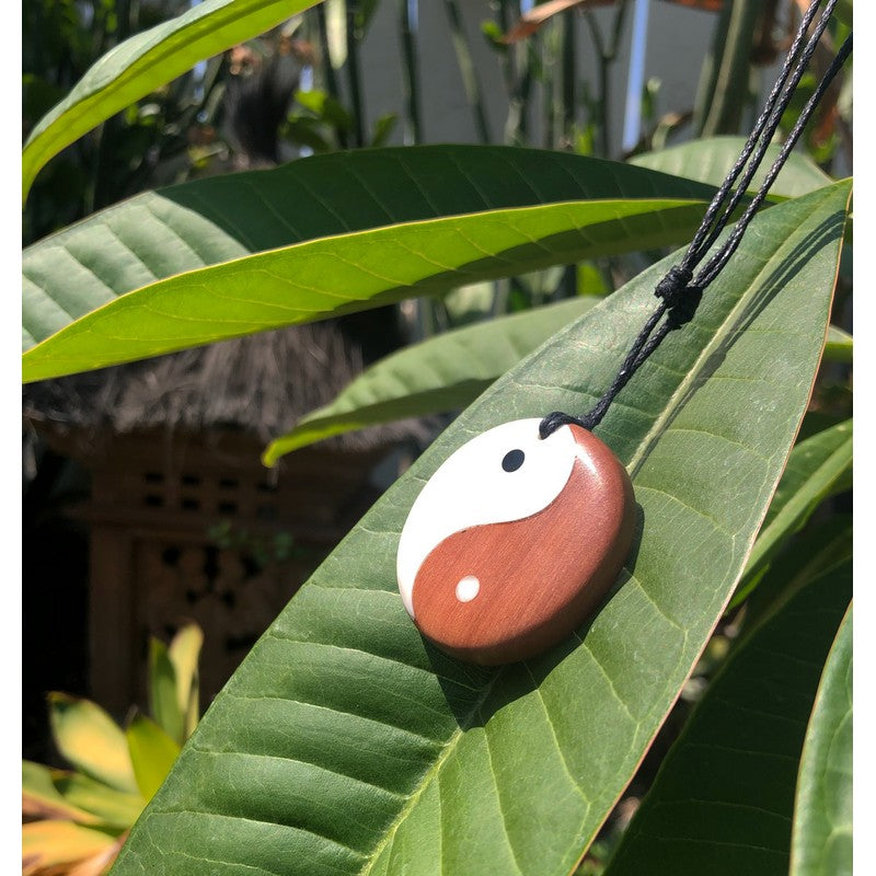 Wood and Bone Yin Yang Necklace