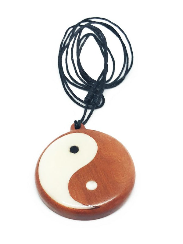Wood and Bone Yin Yang Necklace