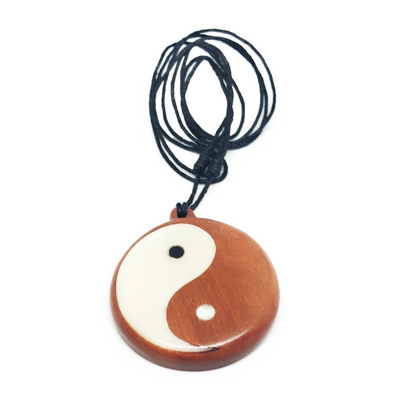 Wood and Bone Yin Yang Necklace