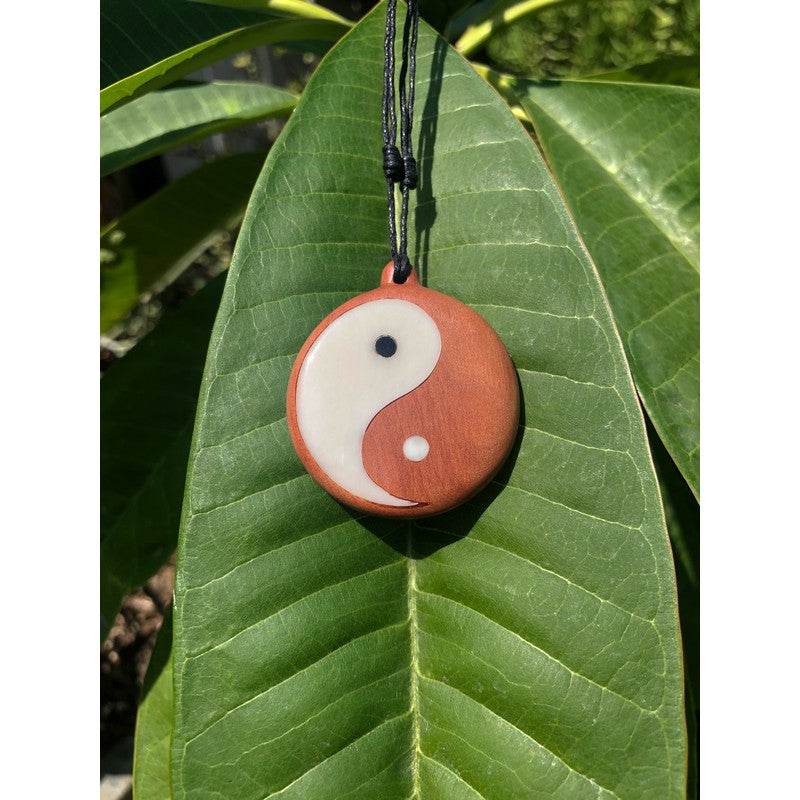 Wood and Bone Yin Yang Necklace