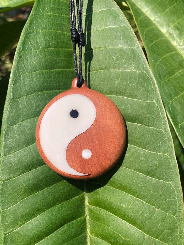 Wood and Bone Yin Yang Necklace