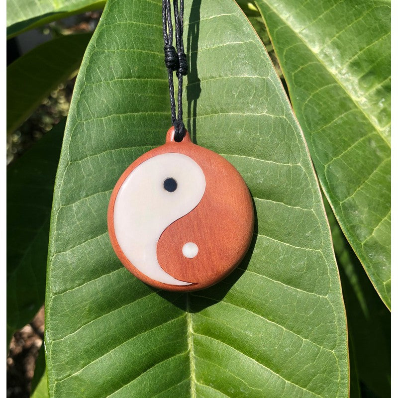 Wood and Bone Yin Yang Necklace