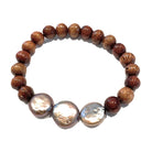 Koa and Chocolate Coin Fresh Water Pearls Stretch Bracelet