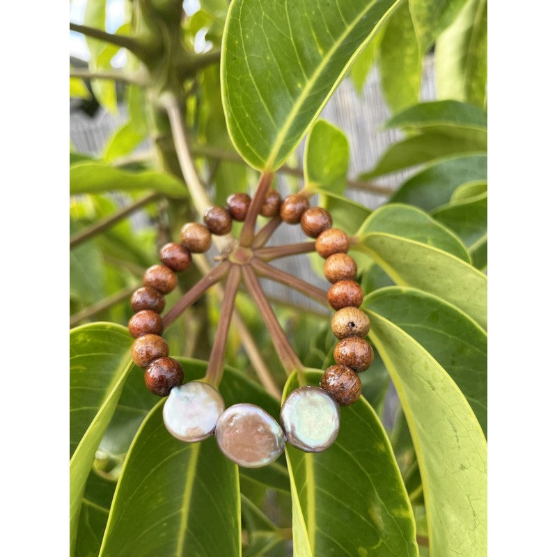 Koa and Chocolate Coin Fresh Water Pearls Stretch Bracelet