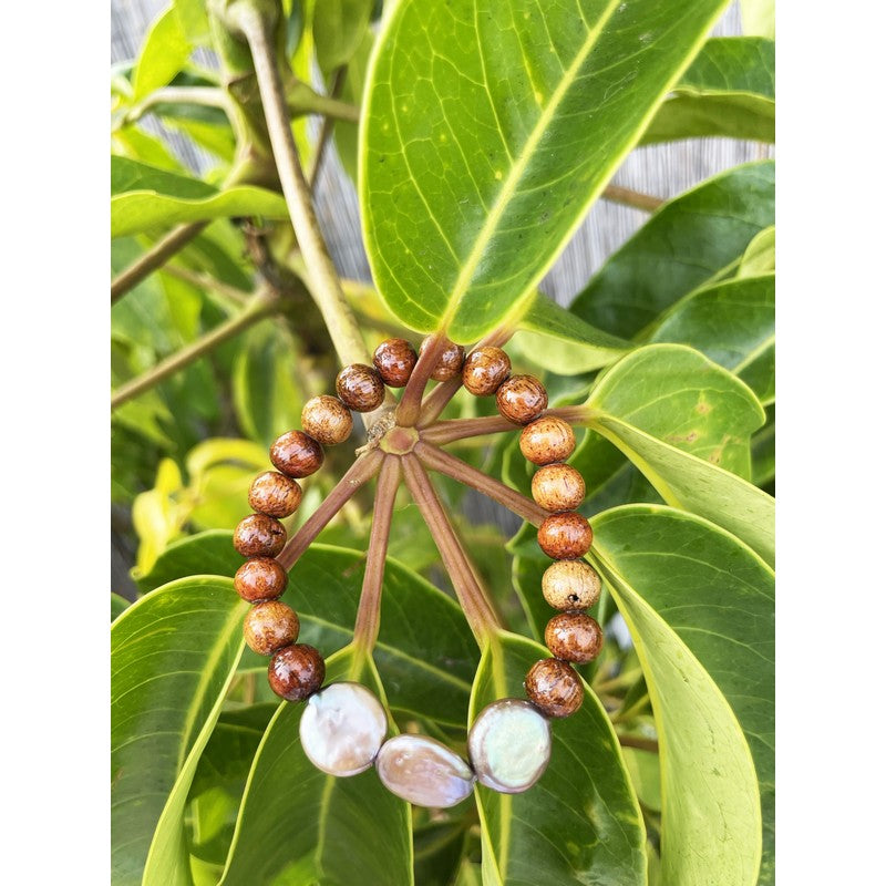 Koa and Chocolate Coin Fresh Water Pearls Stretch Bracelet