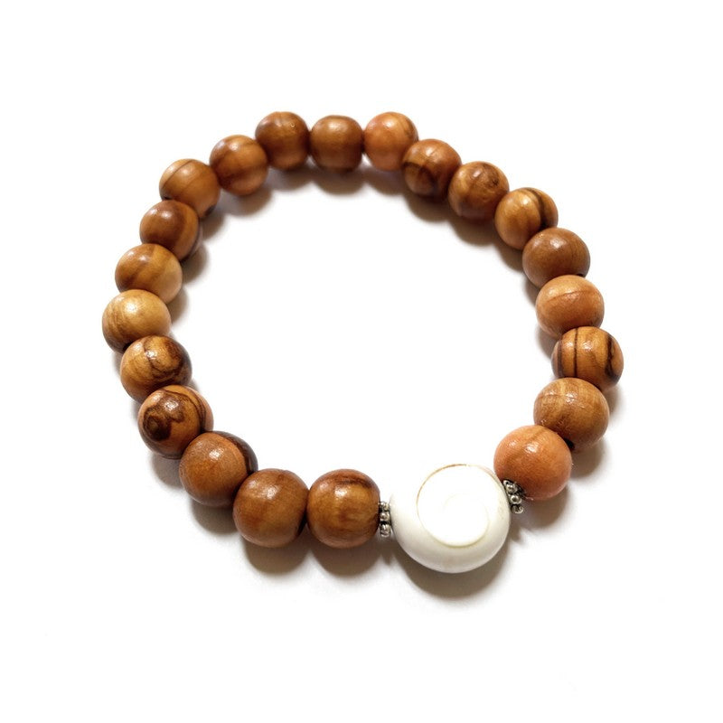 Olive Wood and Shiva Shell Bracelet
