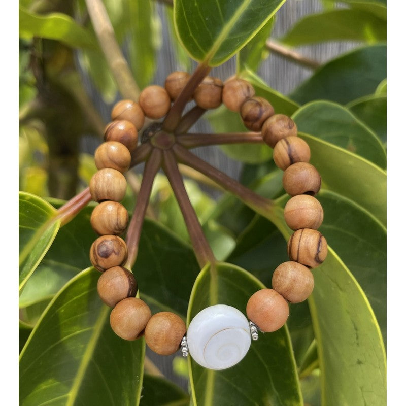 Olive Wood and Shiva Shell Bracelet
