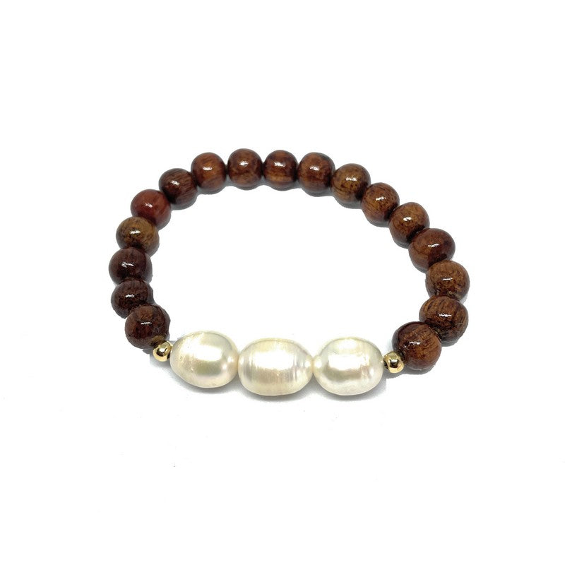 Koa and Fresh Water Pearls Stretch Bracelet