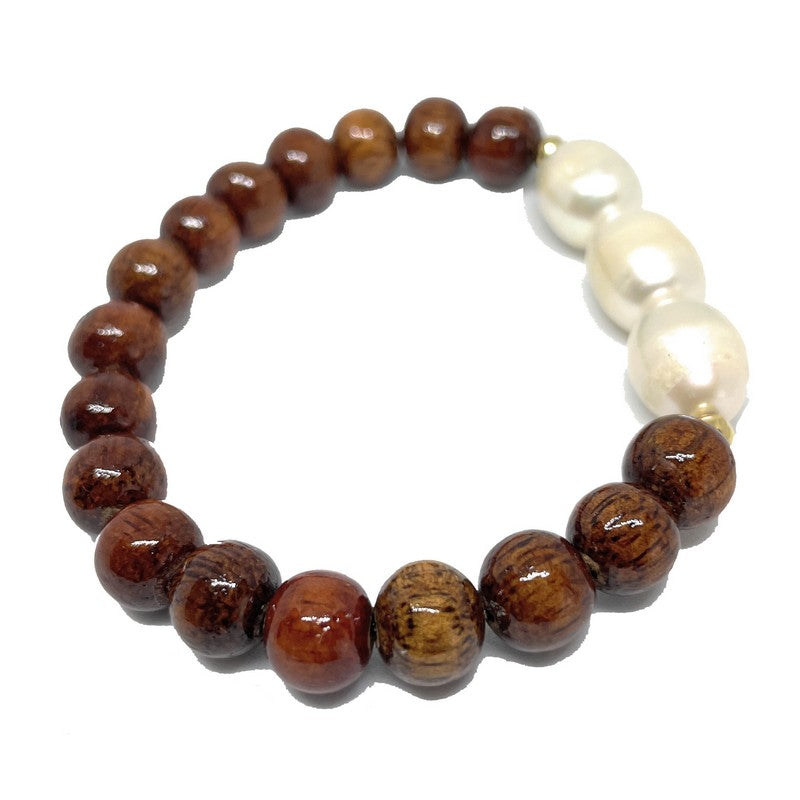Koa and Fresh Water Pearls Stretch Bracelet