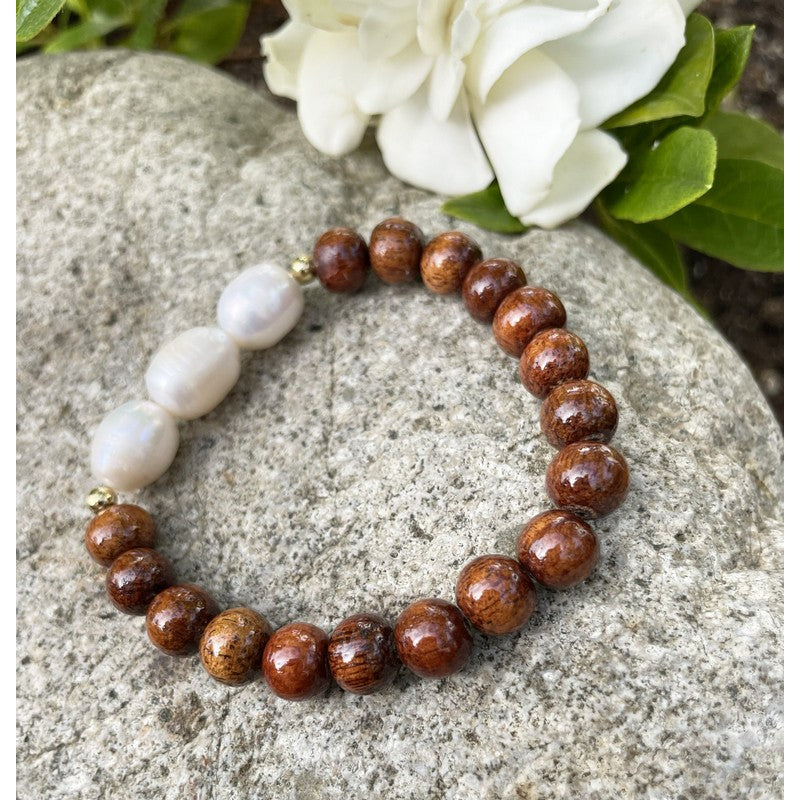 Koa and Fresh Water Pearls Stretch Bracelet