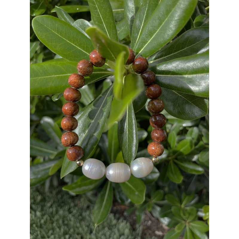 Koa and Fresh Water Pearls Stretch Bracelet
