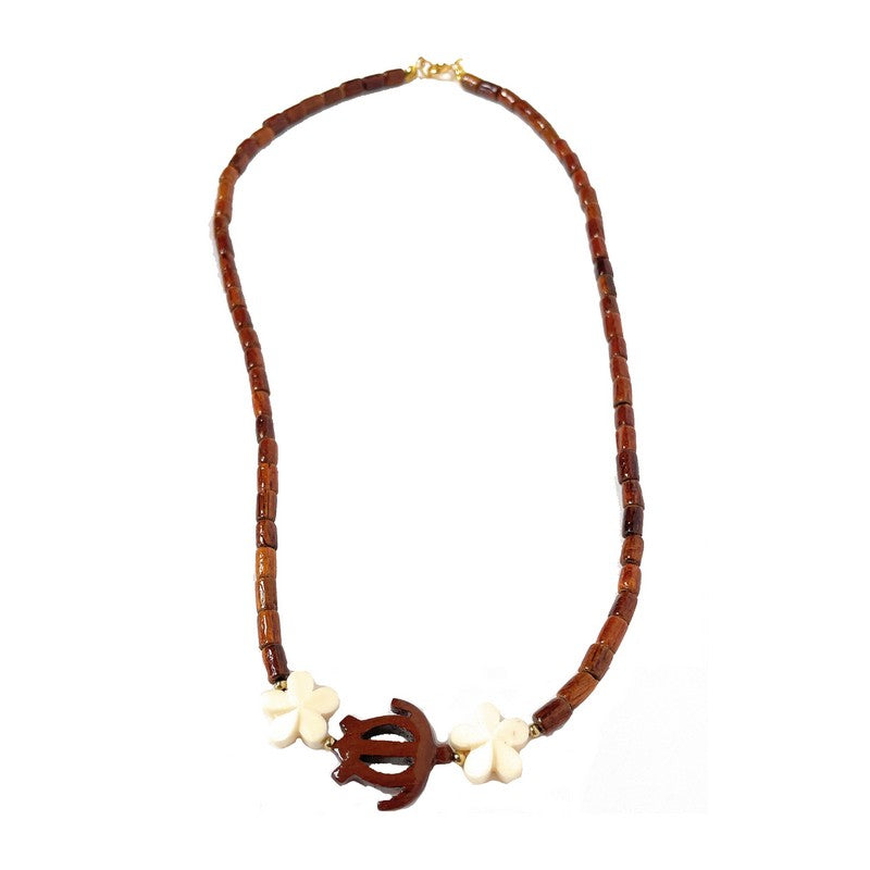Honu and Plumeria Koa Wood Necklace