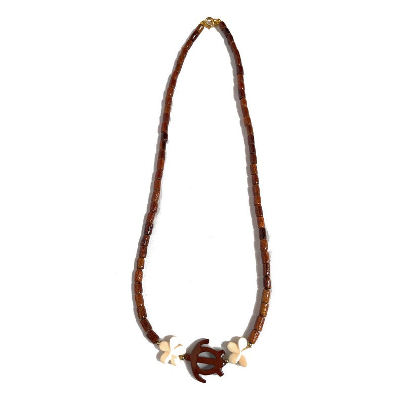 Honu and Plumeria Koa Wood Necklace