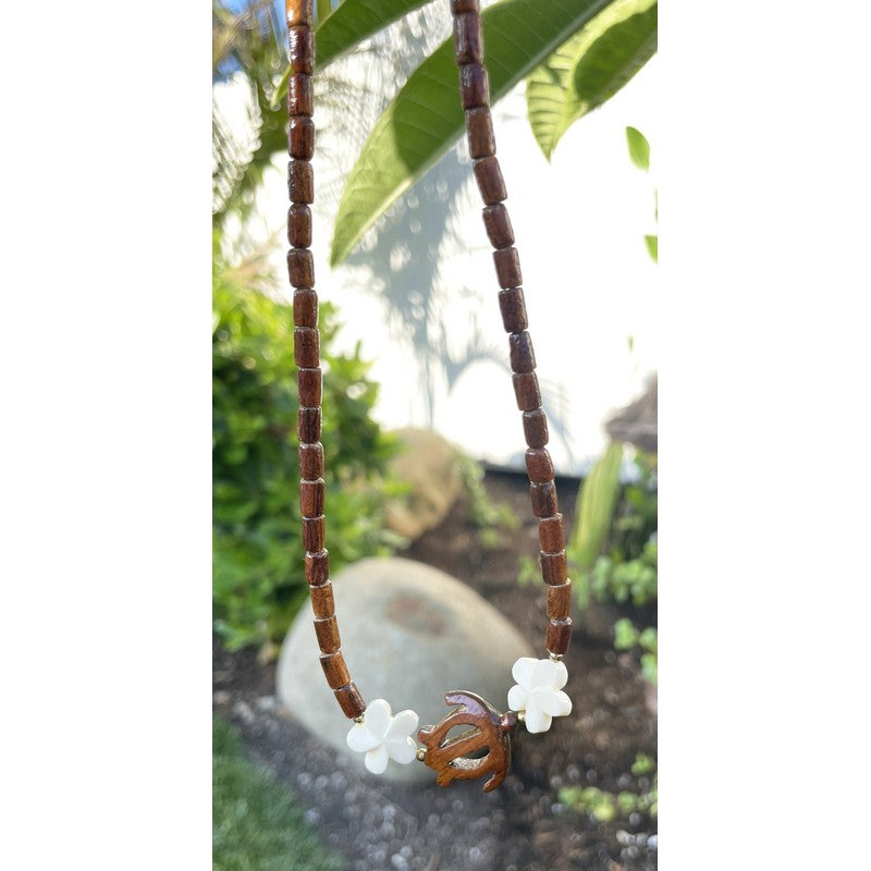 Honu and Plumeria Koa Wood Necklace
