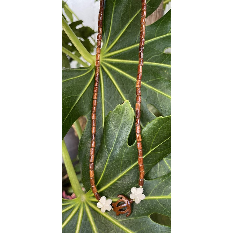 Honu and Plumeria Koa Wood Necklace