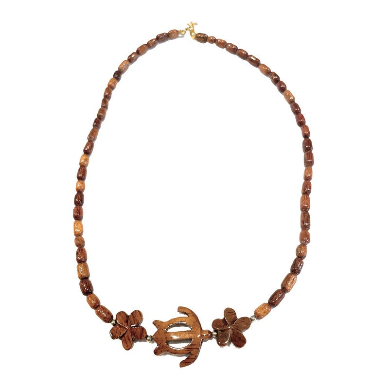 Honu & Plumeria All Koa Wood Necklace