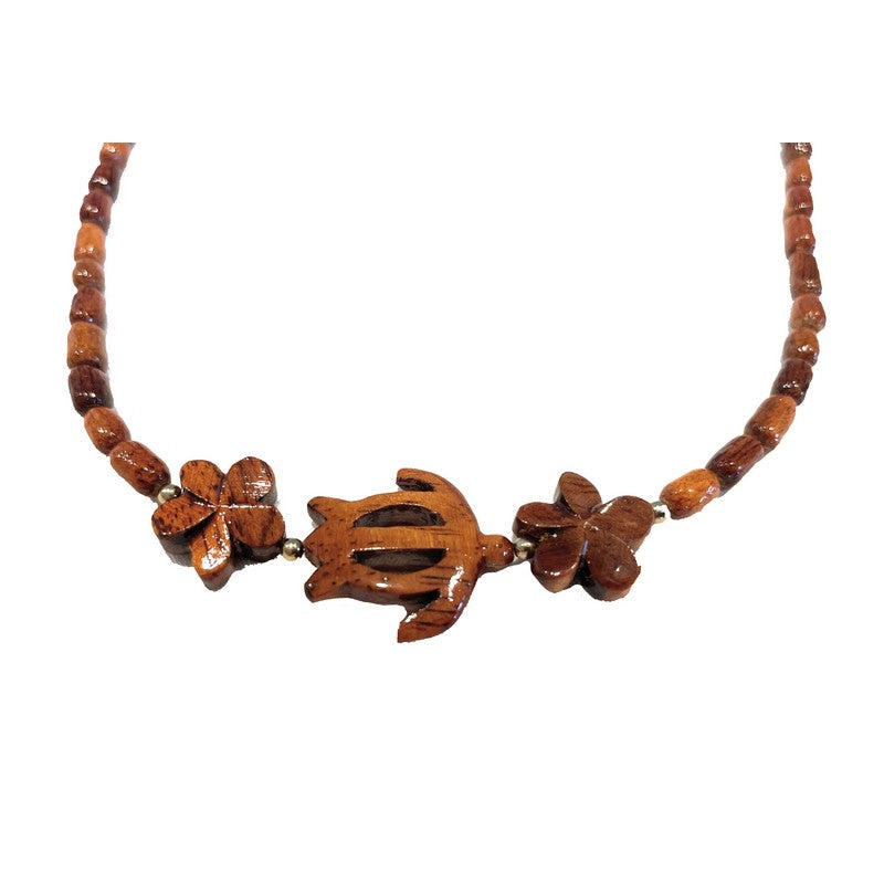 Honu & Plumeria All Koa Wood Necklace
