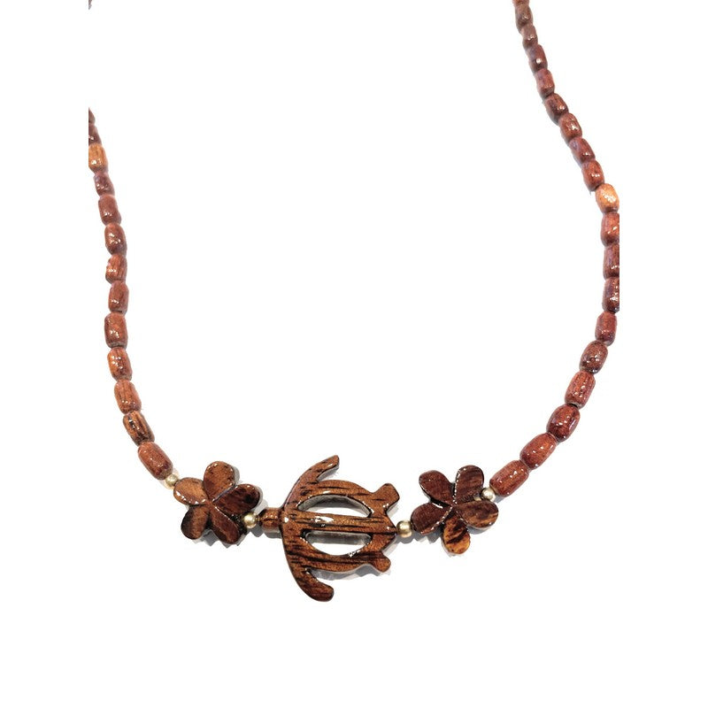 Honu & Plumeria All Koa Wood Necklace