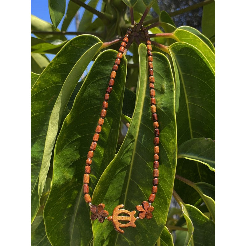 Honu & Plumeria All Koa Wood Necklace