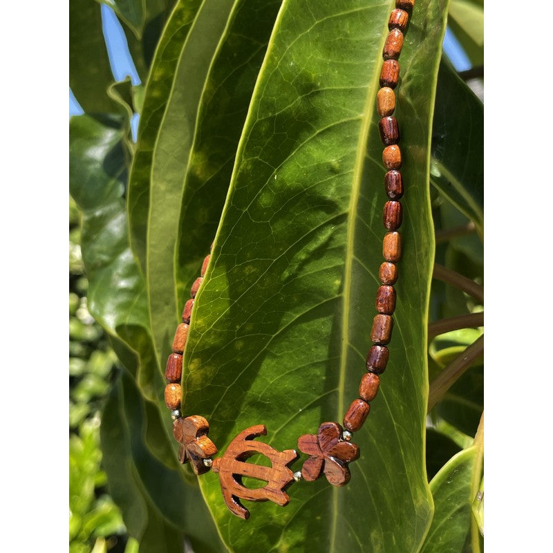 Honu & Plumeria All Koa Wood Necklace