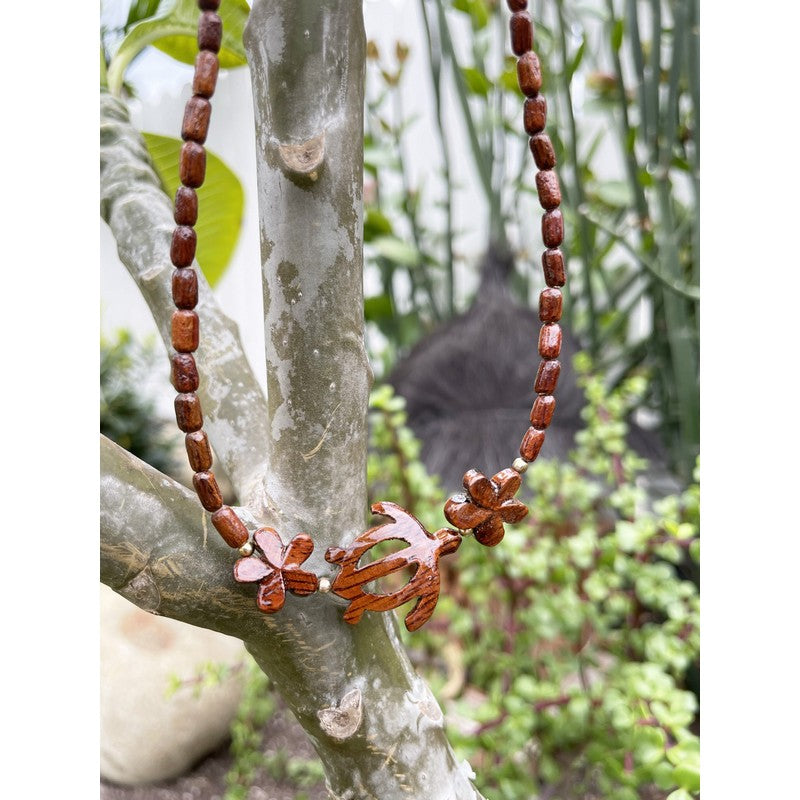 Koa Plumeria with Honu Necklace 18" | Koa Jewelry