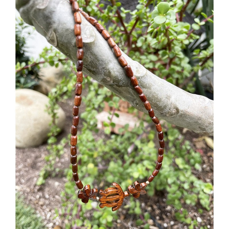 Koa Plumeria with Honu Necklace 18" | Koa Jewelry