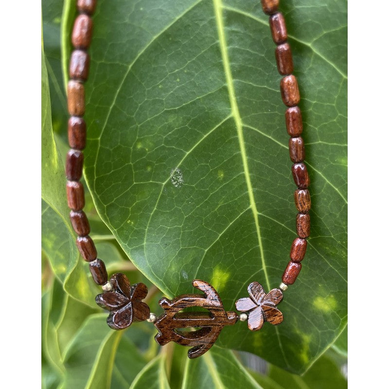 Koa Plumeria with Honu Necklace 18" | Koa Jewelry