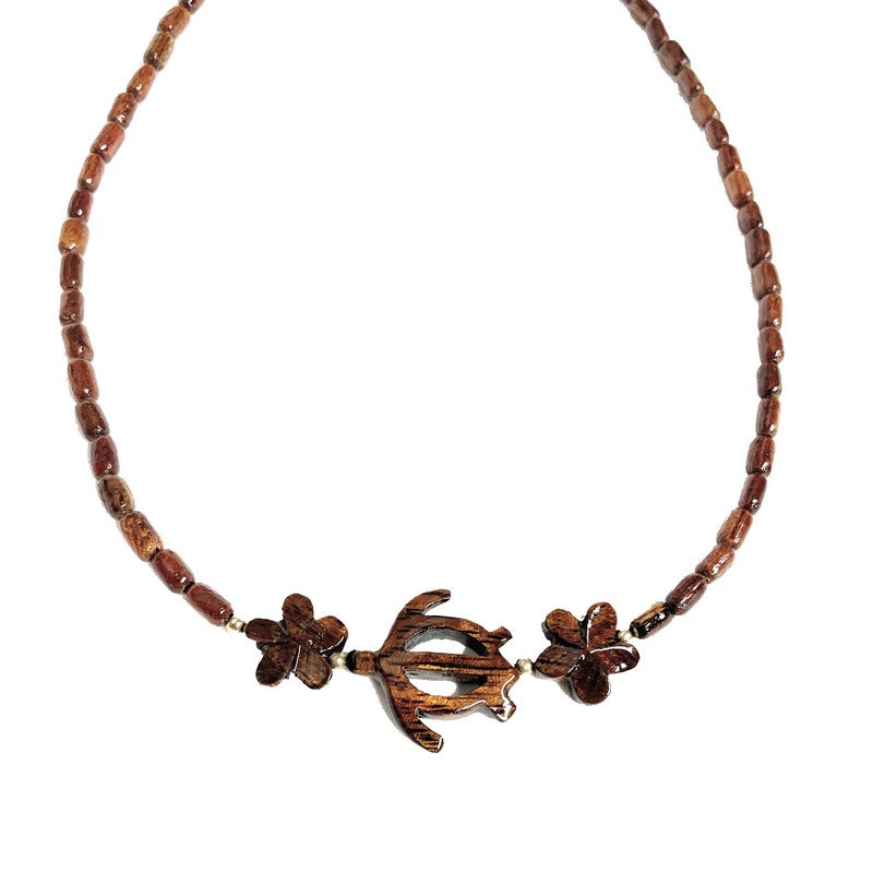 Koa Plumeria with Honu Necklace 18" | Koa Jewelry