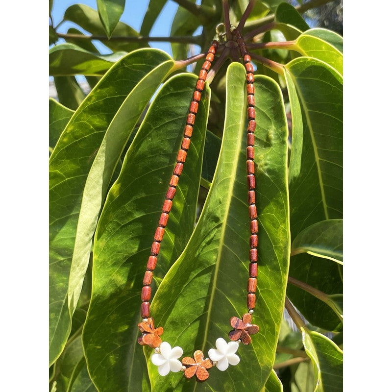 Hawaiian Koa & Bone  Plumeria Necklace