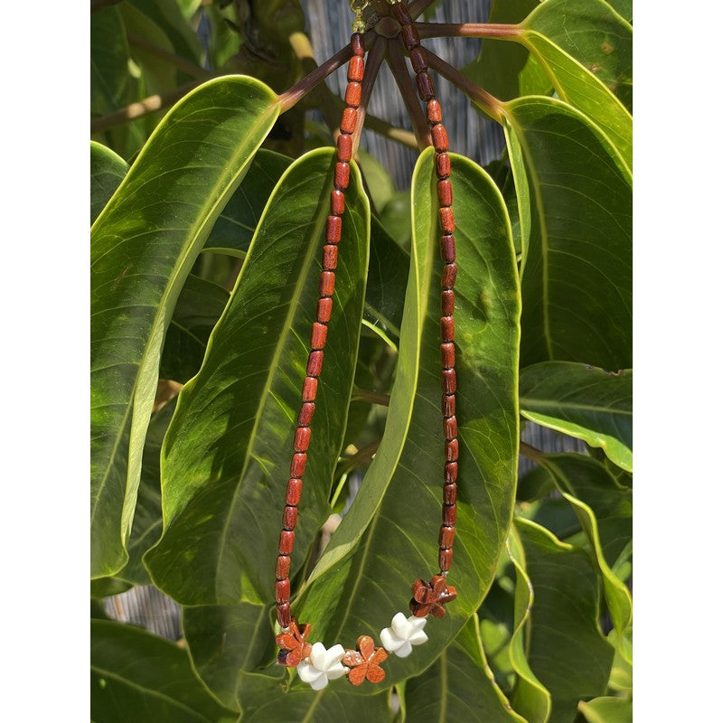 Hawaiian Koa & Bone  Plumeria Necklace