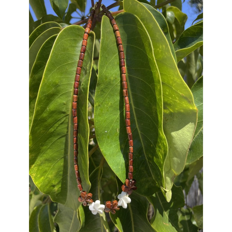 Hawaiian Koa & Bone  Plumeria Necklace