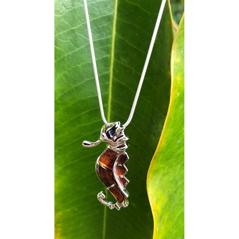 Seahorse Necklace with Koa Wood