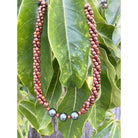 3 Strand Koa Wood and Pearl Adjustable Necklace 12mm