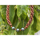 3 Strand Koa Wood and Pearl Adjustable Necklace 12mm