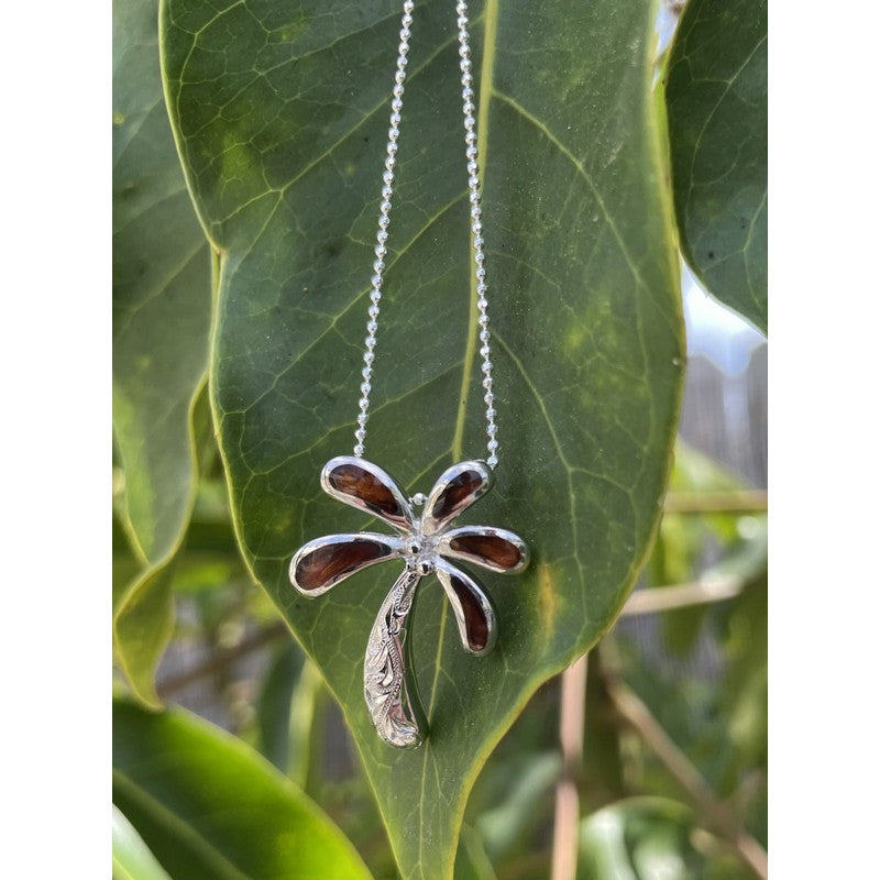 Hawaiian Koa Wood 3D Palm Tree Necklace