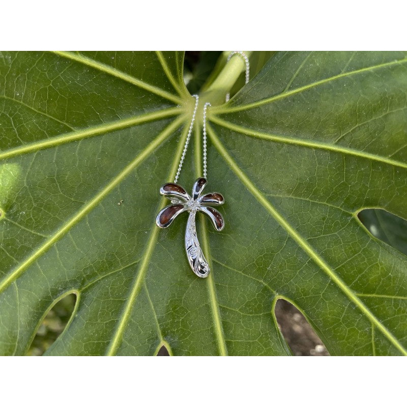 Hawaiian Koa Wood 3D Palm Tree Necklace