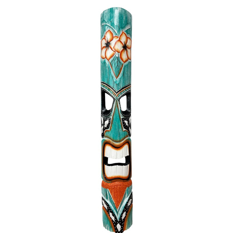 Tiki Mask with Plumeria Flowers | Polynesian Mask 40"