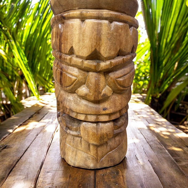 Warrior and Strength Tiki Totem | Hawaiian Décor 20" (Natural)