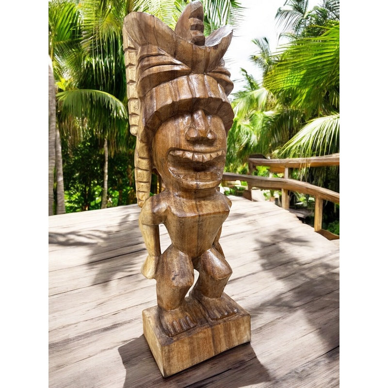 TIKI ハワイ Lucky Tiki God 20 in - Hand Carved - Hawaii Treasure