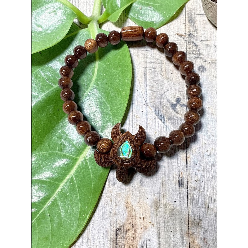 Honu Koa Wood & Paua Shell Bead Bracelet 6mm